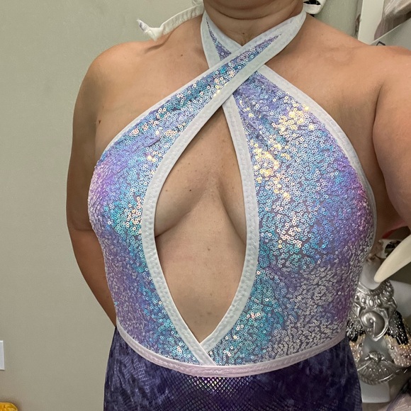 Circus Cirque Performance Dance Costume Leotard Bodysuit Purple Sparkles - Picture 5 of 7
